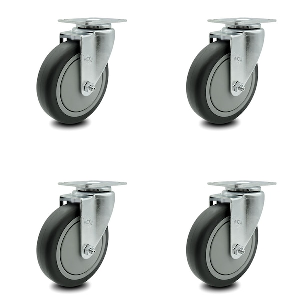 5 Inch Thermoplastic Rubber Wheel Swivel Top Plate Caster Set